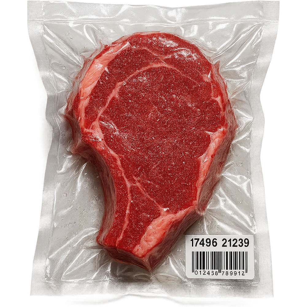 steak with glittering surface, very shiny, vacuum-sealed style emoji