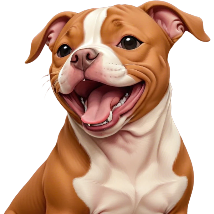 Cinematic Cute Yawning Red/Fawn Staffordshire Bull Terrier Portrait Emoji, Head tilted slightly with a dramatic, wide-open yawn, showcasing a smooth red/fawn Fur with crisp white accents, floppy ears slightly drooping, round dark eyes barely open in drowsy contentment, Simplified yet irresistibly adorable features, highly detailed, glowing with a soft, cozy glow, high shine, relaxed yet expressive, stylized with a touch of whimsy, bright and endearing, soft glowing outline, capturing the essence of a sleepy yet affectionate guardian, so drowsy it feels like it could stretch right out of the screen and curl up for a nap! emoji