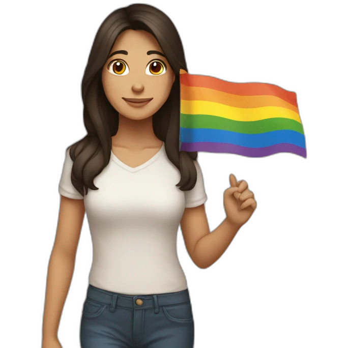 brunette with lgbt flag in one hand and indian flag in the other emoji