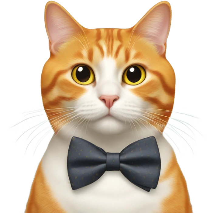 Orange cat wearing a bowtie with a rubber duck pattern emoji