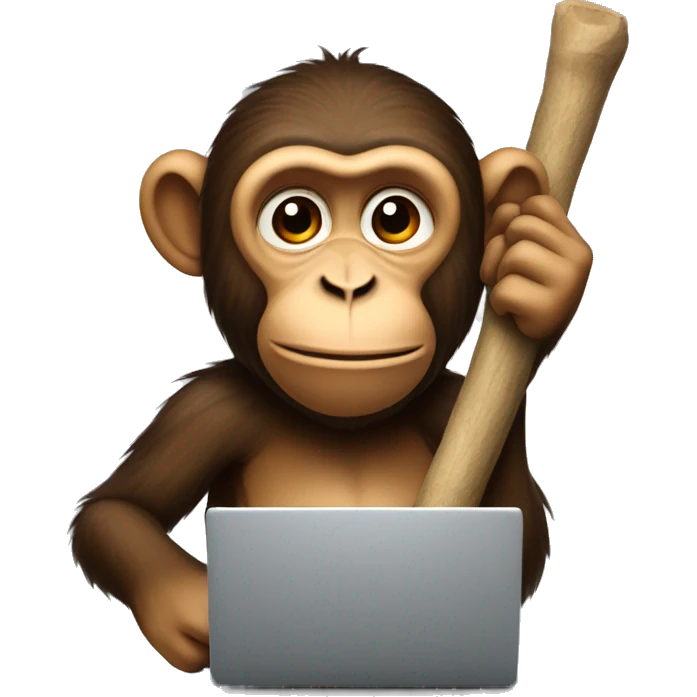 A monkey with a stick in his left hand and a laptop in his right emoji