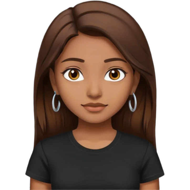 a pretty fair indian bratz girl with brown hair. with a black tshirt emoji