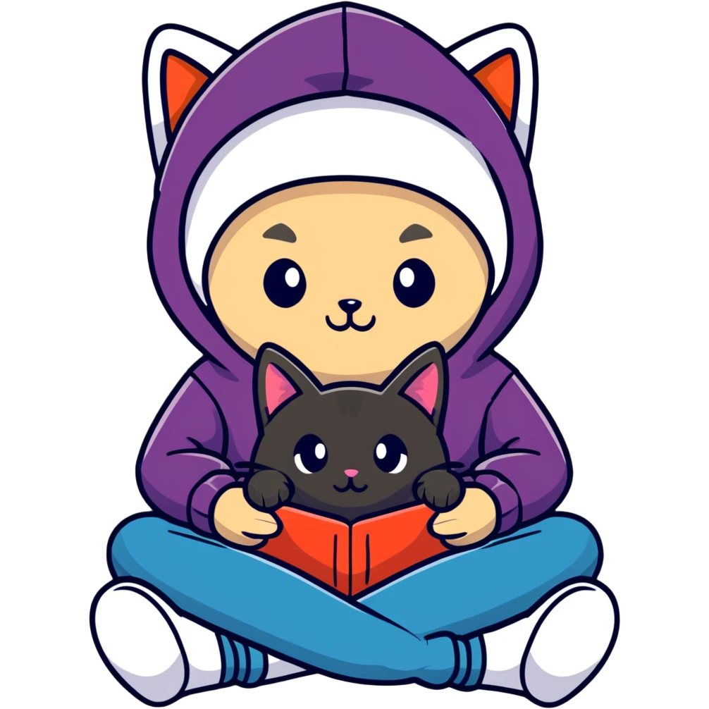 guy with a cap and hoodie, two black cats on his lap emoji