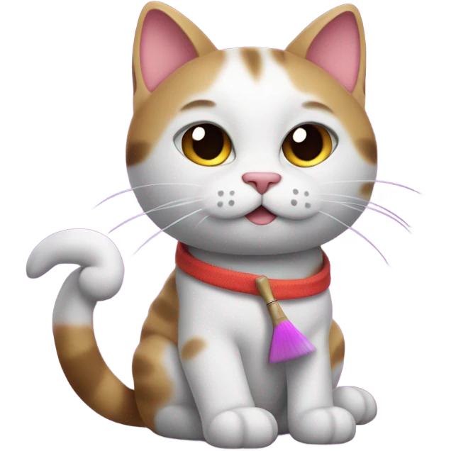 A cute cat who draws with a brush emoji