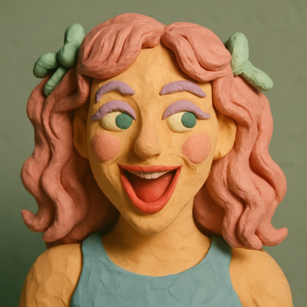 Chappell Roan with playful expression in pastel colors in claymation style emoji