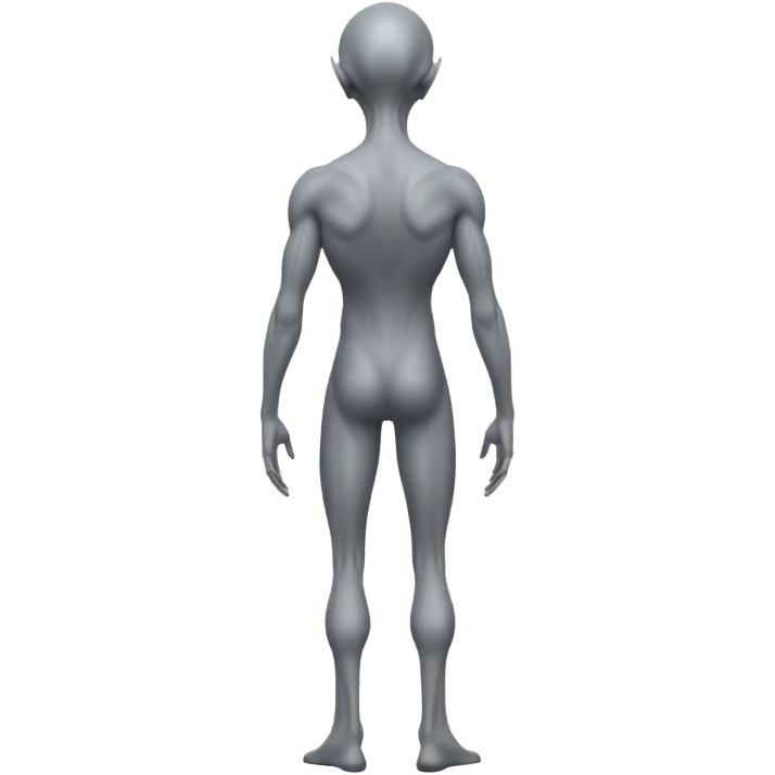 fullbody gray alien leaning and looking over his shoulder, rear backview emoji