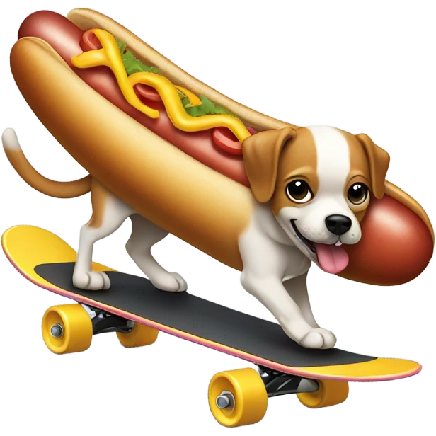 Dog riding a hot dog skateboard hitting a gnarly trick  emoji