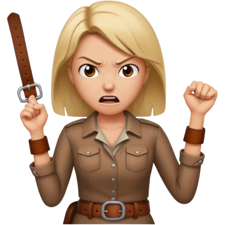 mom with a belt in her hands and an angry expression on her facd emoji