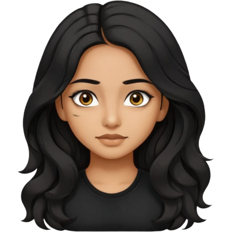 a pretty tan indian bratz girl. eyeliner on, wearing a black tshirt. wavy long BLACK coloured hair emoji