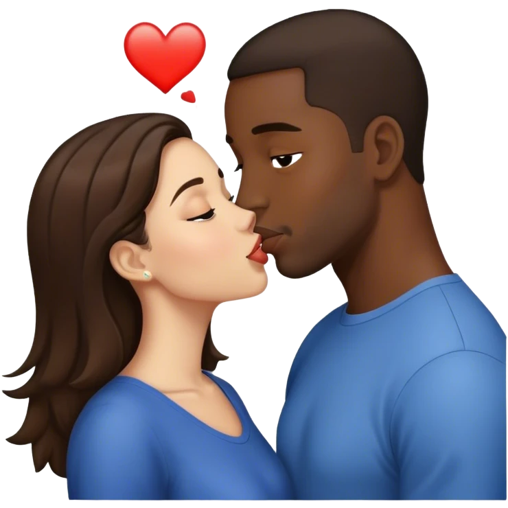 Brunette girl kissing black man emoji