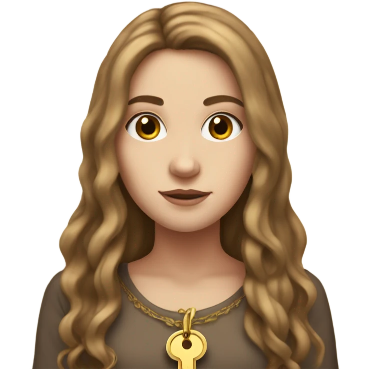 White Girl with brown long hair with gold key in hand emoji