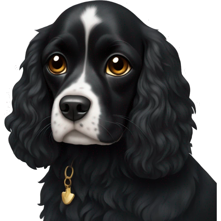 completely black small king spaniel with black fur on his whole face and white fur on chest emoji
