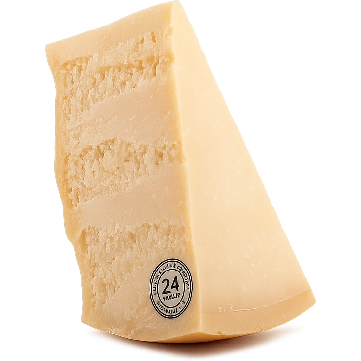 Realistic style piece of Parmigiano Reggiano inspired by the reference image, isolated with no background, natural details, natural position, photorealistic rendering. emoji