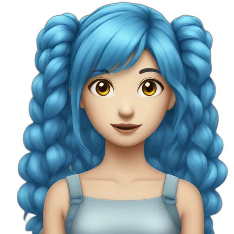 Young girl blue hair twin tail very long hair emoji