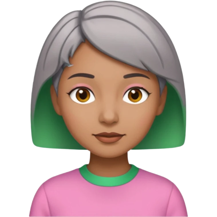 Brown woman with short gray hair wearing pink and green outfit  emoji