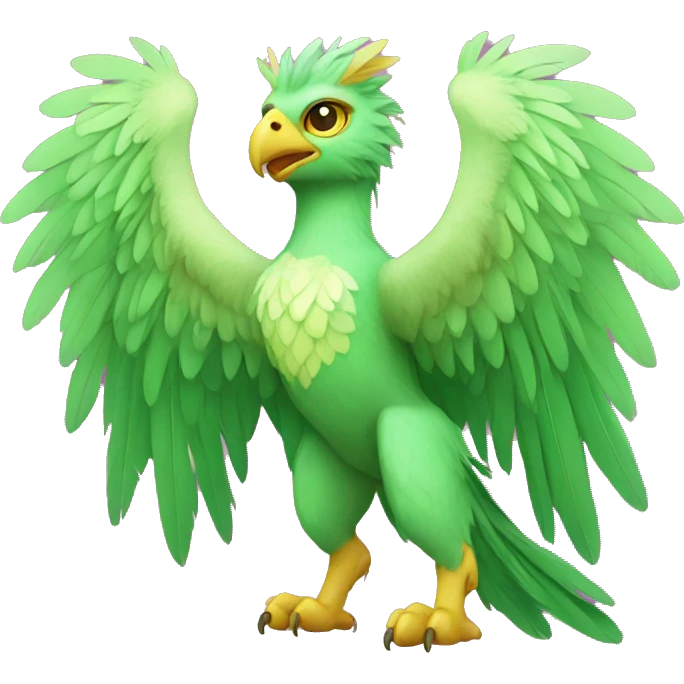 Full-body green gryphon with pink wings and pink tail-feathers emoji