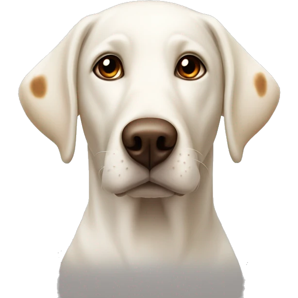 White Labrador dog with brown spots on ear and brown spots around eyes emoji