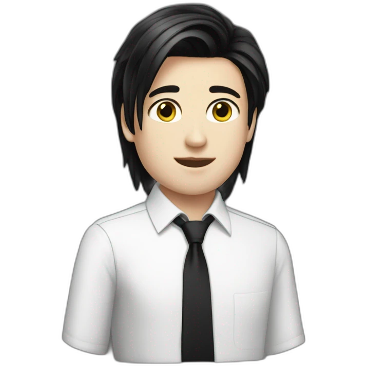 androgynous white boy bang black straight hair white shirt black tie emoji