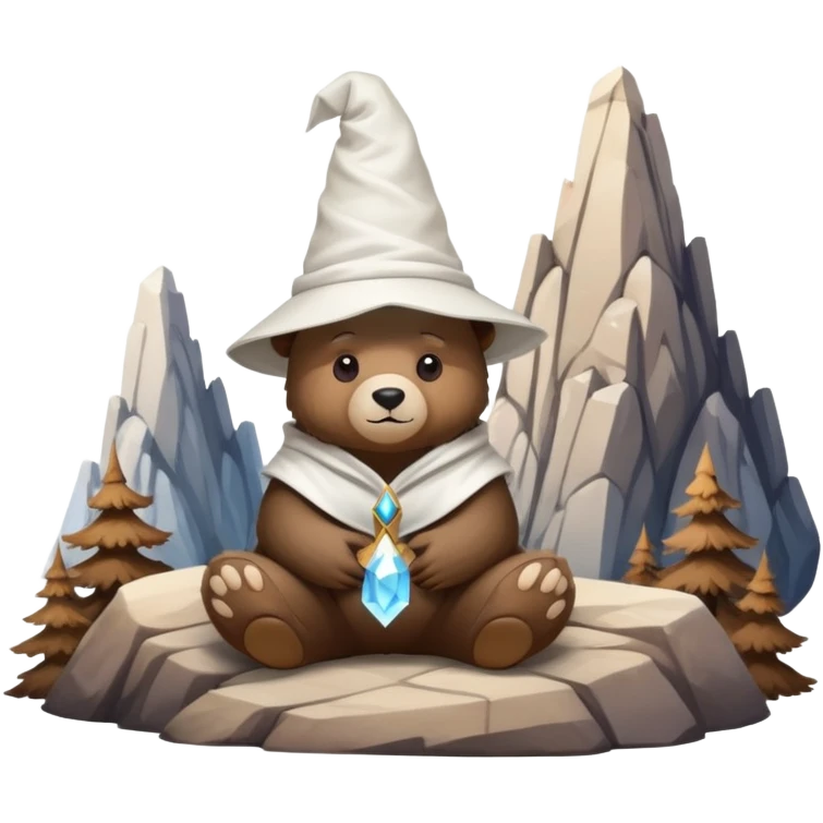 Bear on mountain with a white wizard hat emoji