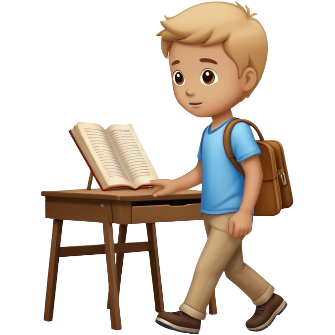 kid walking away from book on desk emoji