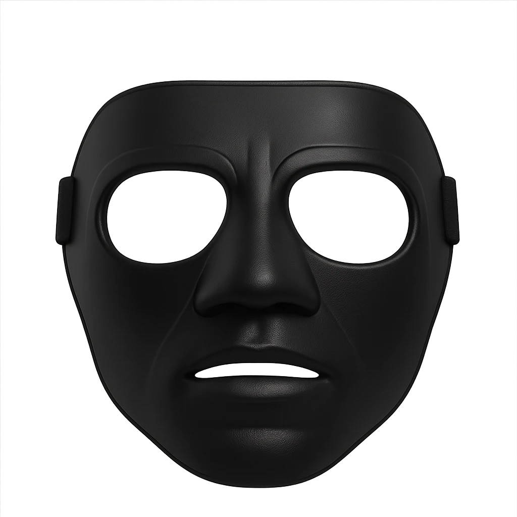 protective black sports mask similar to Kyrie Irving's, basketball gear, simple and bold, front view emoji