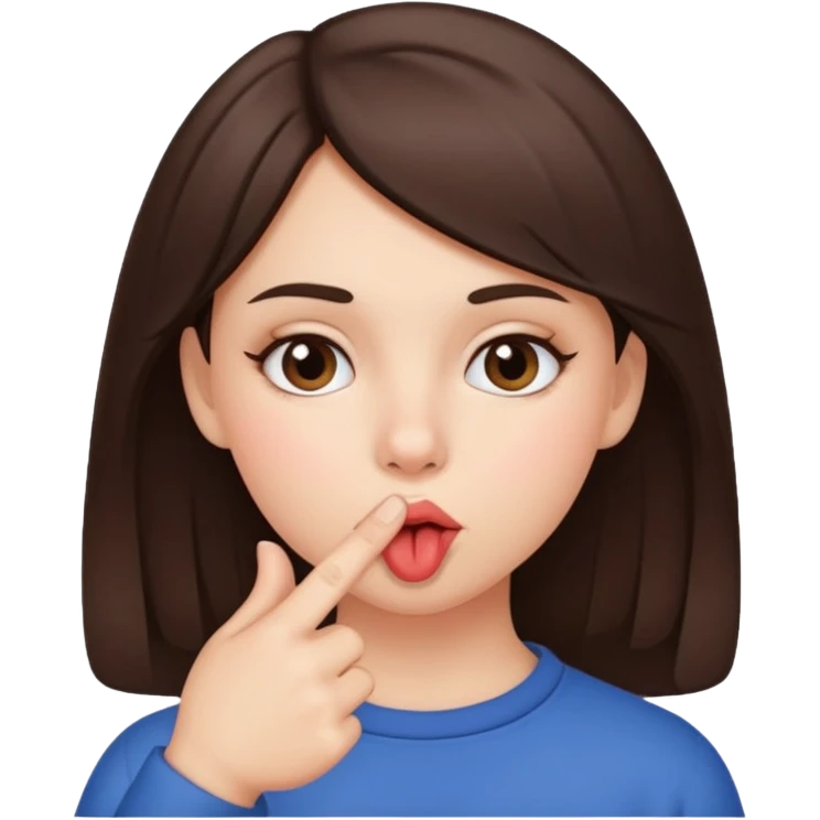 A brunette girl sucks her index finger with her mouth. emoji