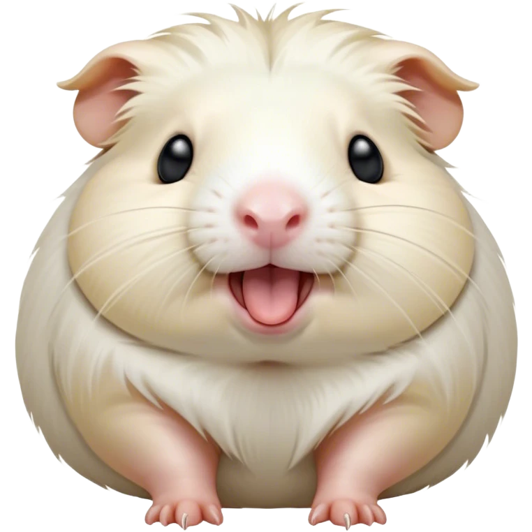 Cinematic Cute Yawning White Guinea Pig Portrait Emoji, Head tilted slightly with a dramatic, wide-open yawn, revealing a soft, downy white coat with tiny drooping ears, round dark eyes barely open in drowsy contentment, Simplified yet irresistibly adorable features, highly detailed, glowing with a soft, cozy glow, high shine, relaxed yet expressive, stylized with a touch of whimsy, bright and endearing, soft glowing outline, capturing the essence of a sleepy yet affectionate guinea pig, so drowsy it feels like it could stretch right out of the screen and curl up for a nap! emoji