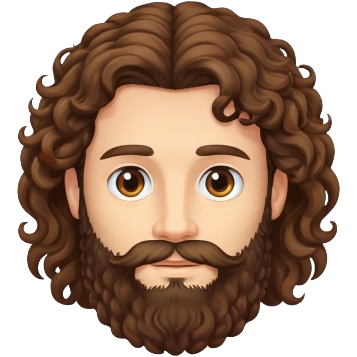 Long haired curly brunette man with beard emoji