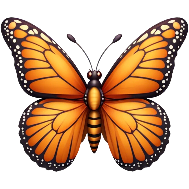 Cinematic Realistic Cute monarch Butterfly Portrait Emoji, Head tilted playfully and inquisitively, featuring vibrantly patterned ruby wings with intricate detailing and a charming, petite body with round, sparkling eyes full of warm curiosity, rendered with lifelike precision and natural highlights, high shine, affectionate and spirited, styled with a touch of whimsical garden delight, soft glowing outline, capturing the essence of a mischievous yet lovable monarch butterfly that seems poised to flutter playfully into your arms! emoji
