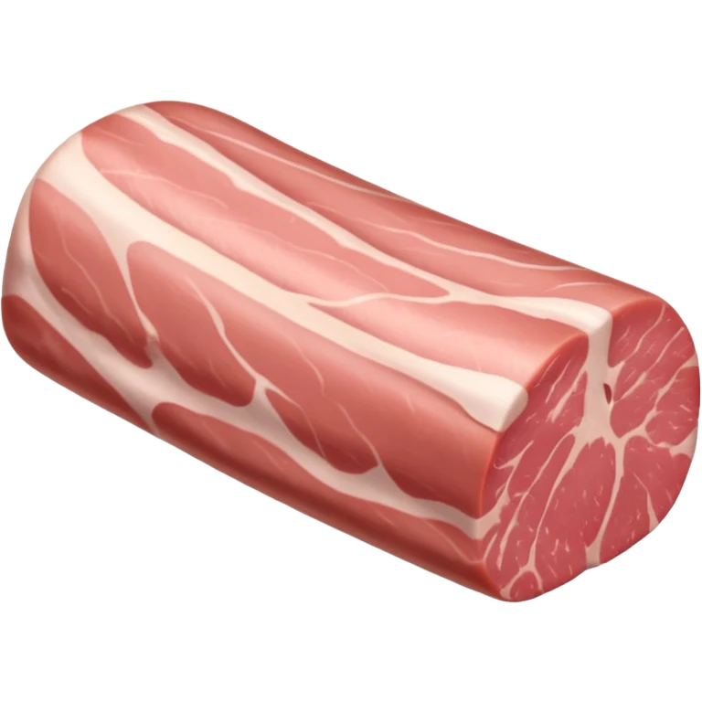 raw pork tenderloin, whole boneless, long tapered curved, soft pink, smooth, fine muscle grain, minimal marbling, clean, moist, no cutting board, knife, garnish, or faces, clean 3D, soft shadows, transparent background, emoji scale emoji
