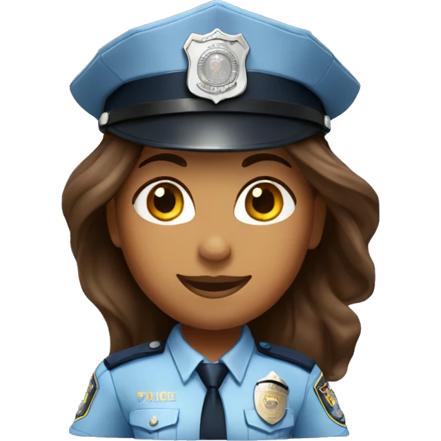 A police woman, brown skin., long hair, happy, with police hat emoji