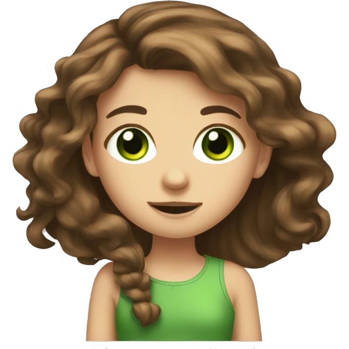 Cute girl with long brown hair and green eyes emoji
