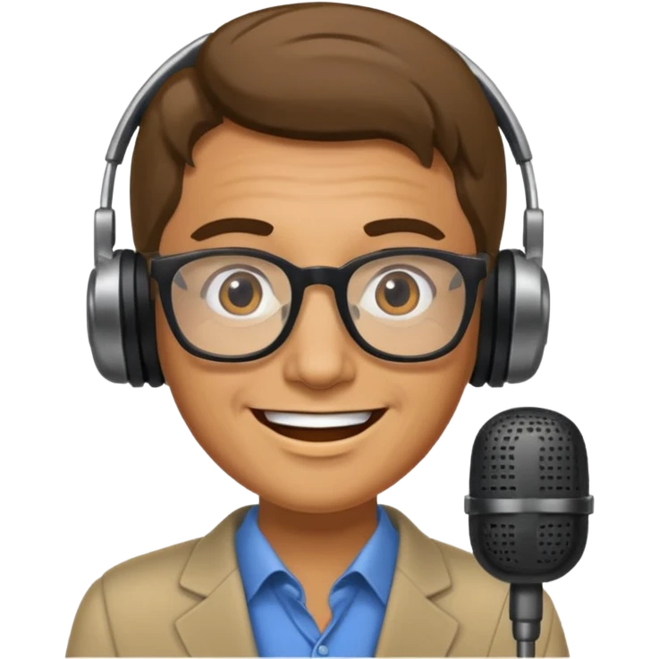 Un locutor de radio, moreno, con gafas emoji