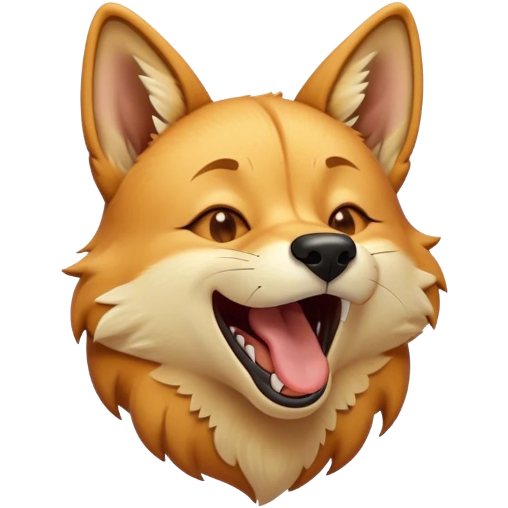 Cinematic Cute Yawning Dingo Portrait Emoji, Head tilted slightly with a dramatic, wide-open yawn, showcasing a soft, sandy fur with gently drooping ears and round amber eyes barely open in drowsy contentment, Simplified yet irresistibly adorable features, highly detailed, glowing with a soft, cozy glow, high shine, relaxed yet expressive, stylized with a touch of wild charm, bright and endearing, soft glowing outline, capturing the essence of a sleepy yet affectionate dingo, so drowsy it feels like it could stretch out of the screen and curl up for a nap! emoji