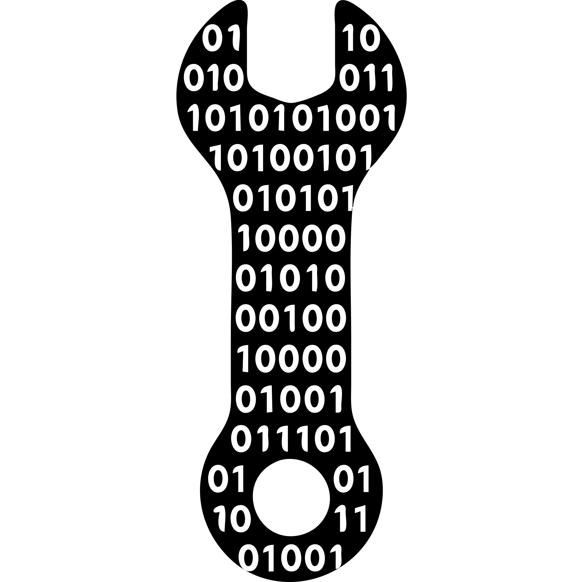 A solid wrench silhouette filled with binary code pattern, 0s and 1s visible inside the tool shape emoji
