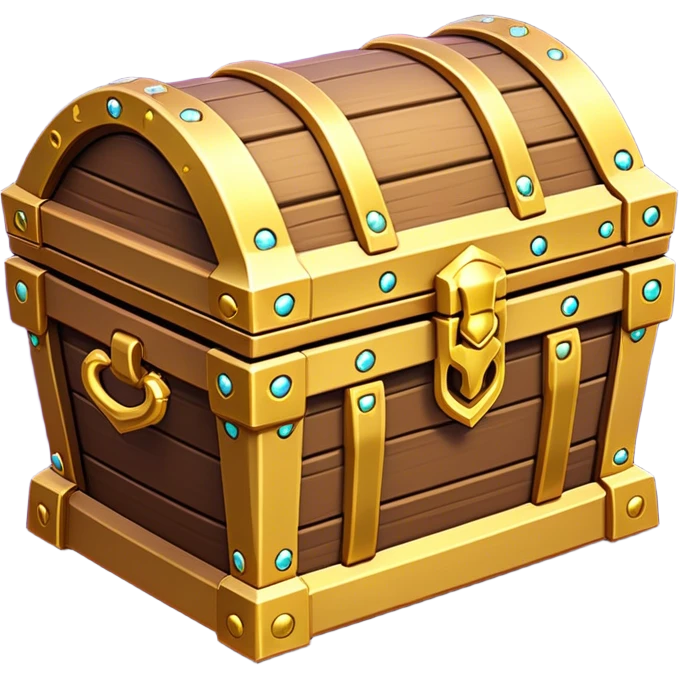 Clash of Clans aesthetic: Cinematic Playful 3D Isometric Treasure Chest Emoji, rendered in a 3D vector-style similar to standard emojis with minimal shading and bold, simplified shapes. A compact, distinct form with signature details, softly glowing with a fantasy RPG magic charm. Simplified yet unmistakably iconic, highly detailed and consistent, glowing with a soft radiance and high shine. Stylized with a touch of heroic grandeur and a soft glowing outline, capturing the essence of a beloved gaming relic with a friendly, playful manner! emoji