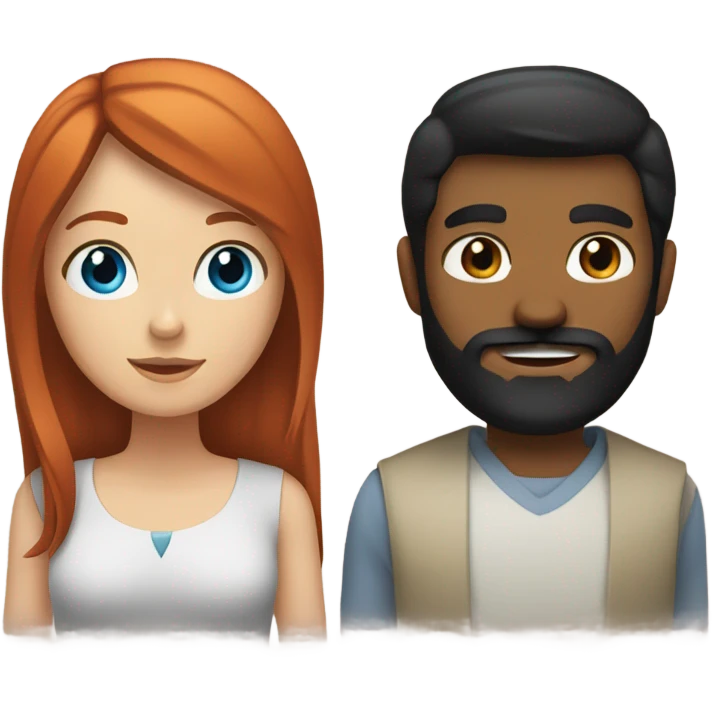 Redhead blue eyed girl and black haired bearded mexican male couple emoji