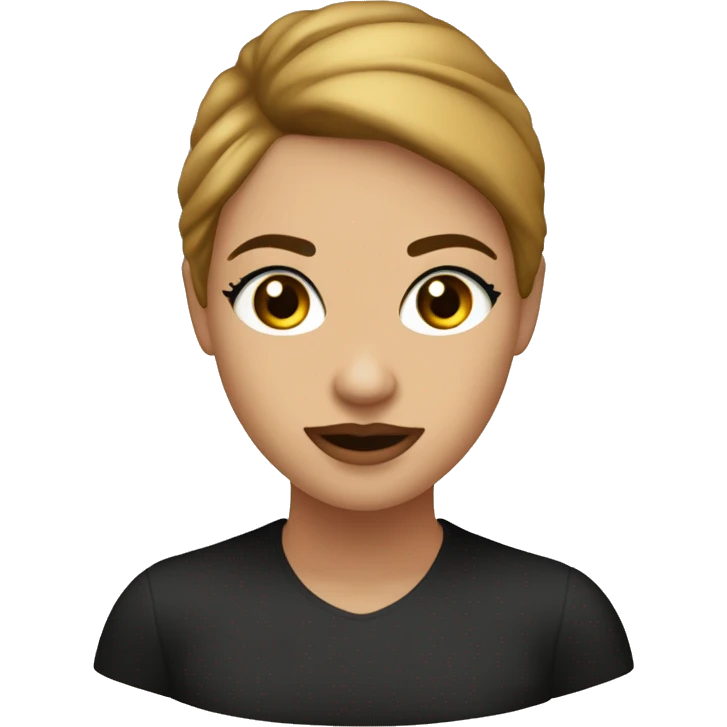 Crea un emoji de una chica blanca con el cabello castaño claro liso, ojos cafés y labios gruesos. Que tenga un top negro emoji
