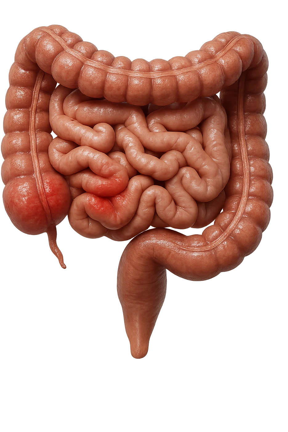 intestino anatomico realistico con red spot di infiammazione, IPERREALISTICO 4K emoji