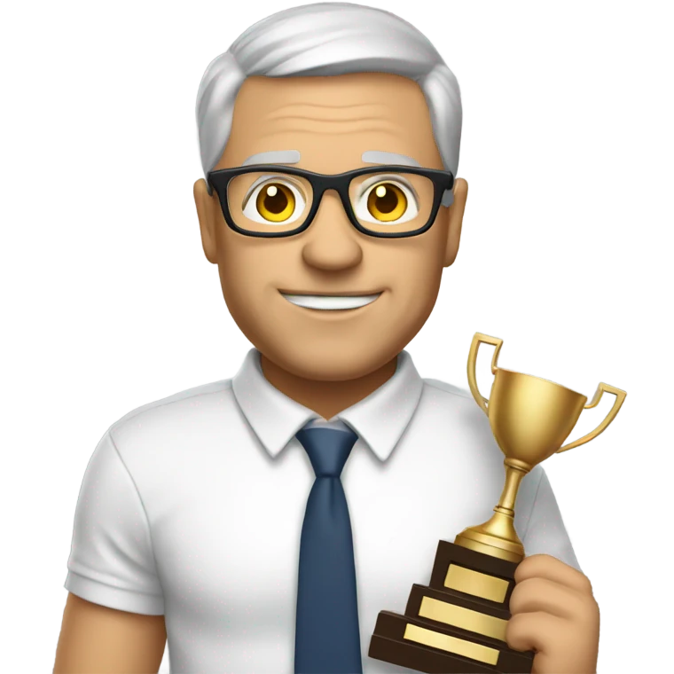White Football coach wearing glasses holding a trophy emoji