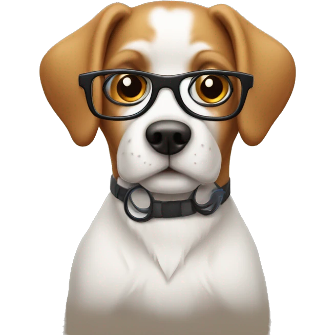dog sitting down wearing nerd glasses emoji