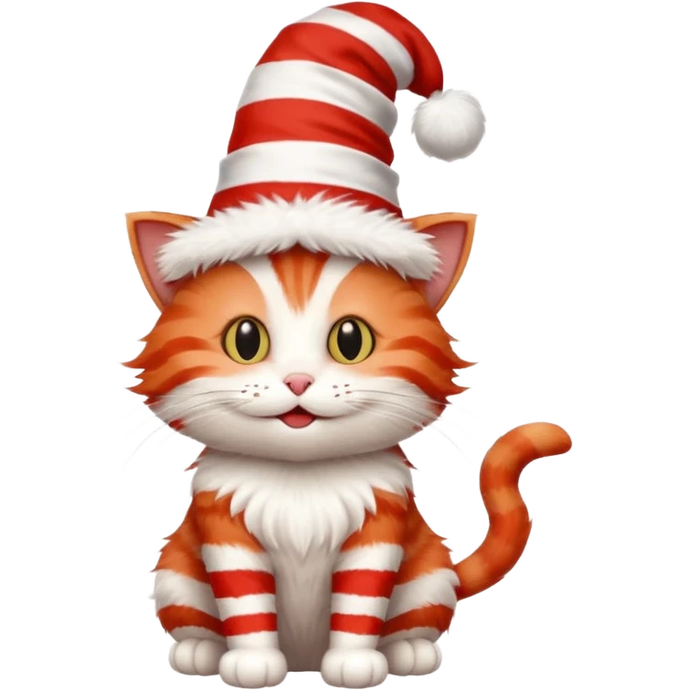 cat wearing a tall red and white striped Dr. Seuss hat, playful expression emoji