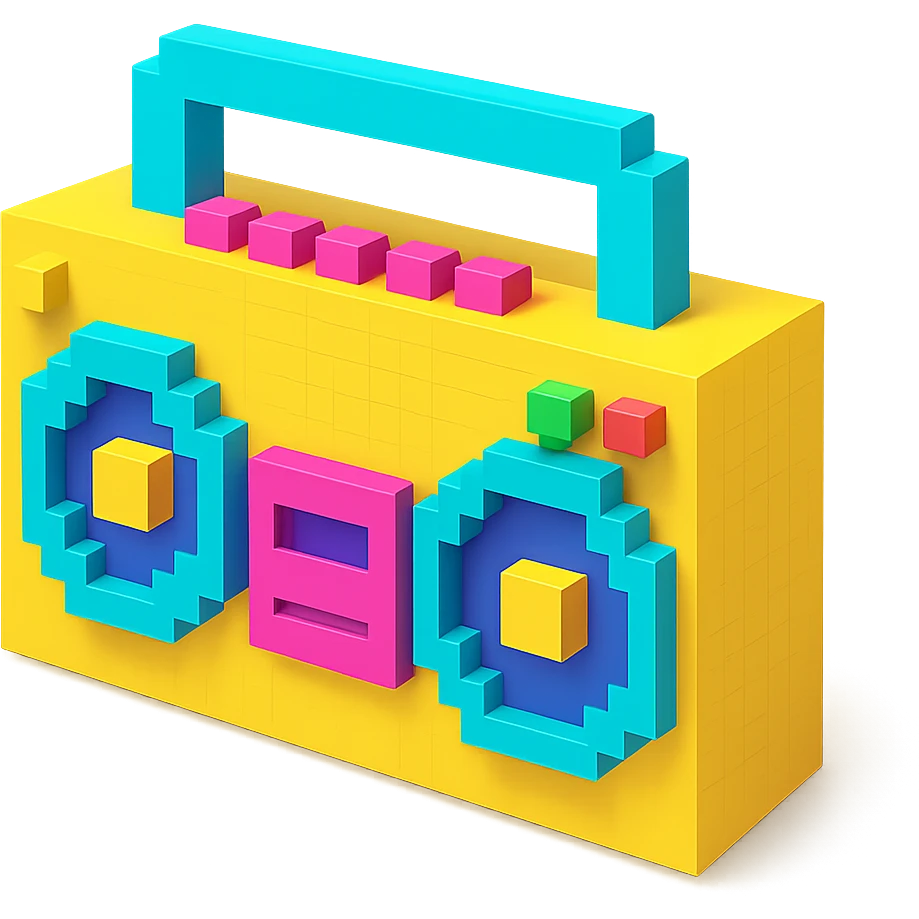 A boombox in voxel style, side view emoji