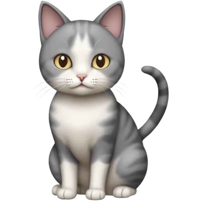 full body dumb looking large short hair dark grey and white cat emoji