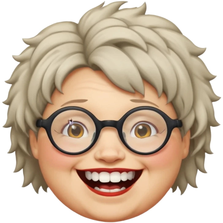 short fat lady with glasses ,crooked teeth and crazt hair emoji