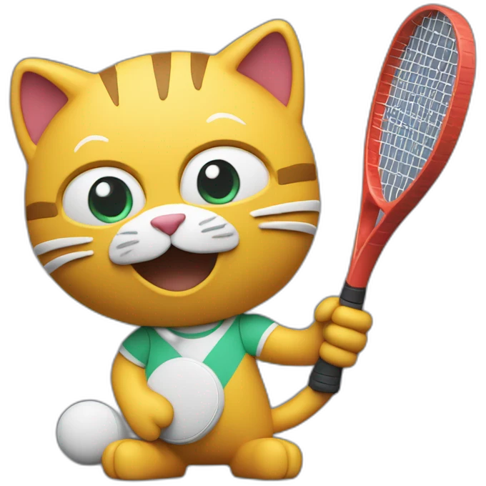 Plasticine cat with a tennis racket in his hand emoji