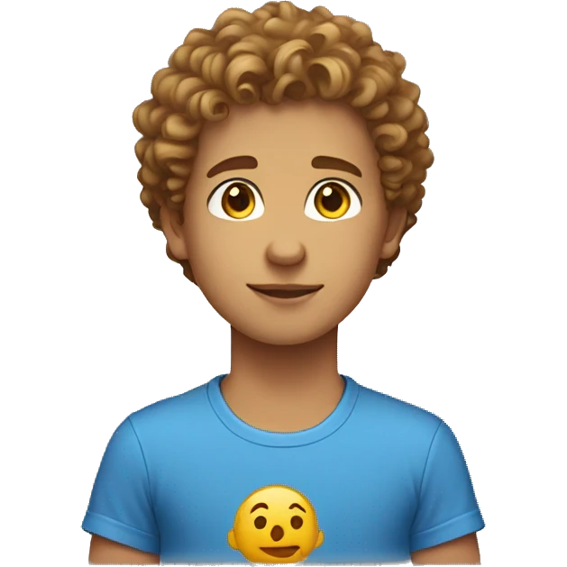 boy with blue shirt light skin and light brown curly hair sitting down facing to the right emoji