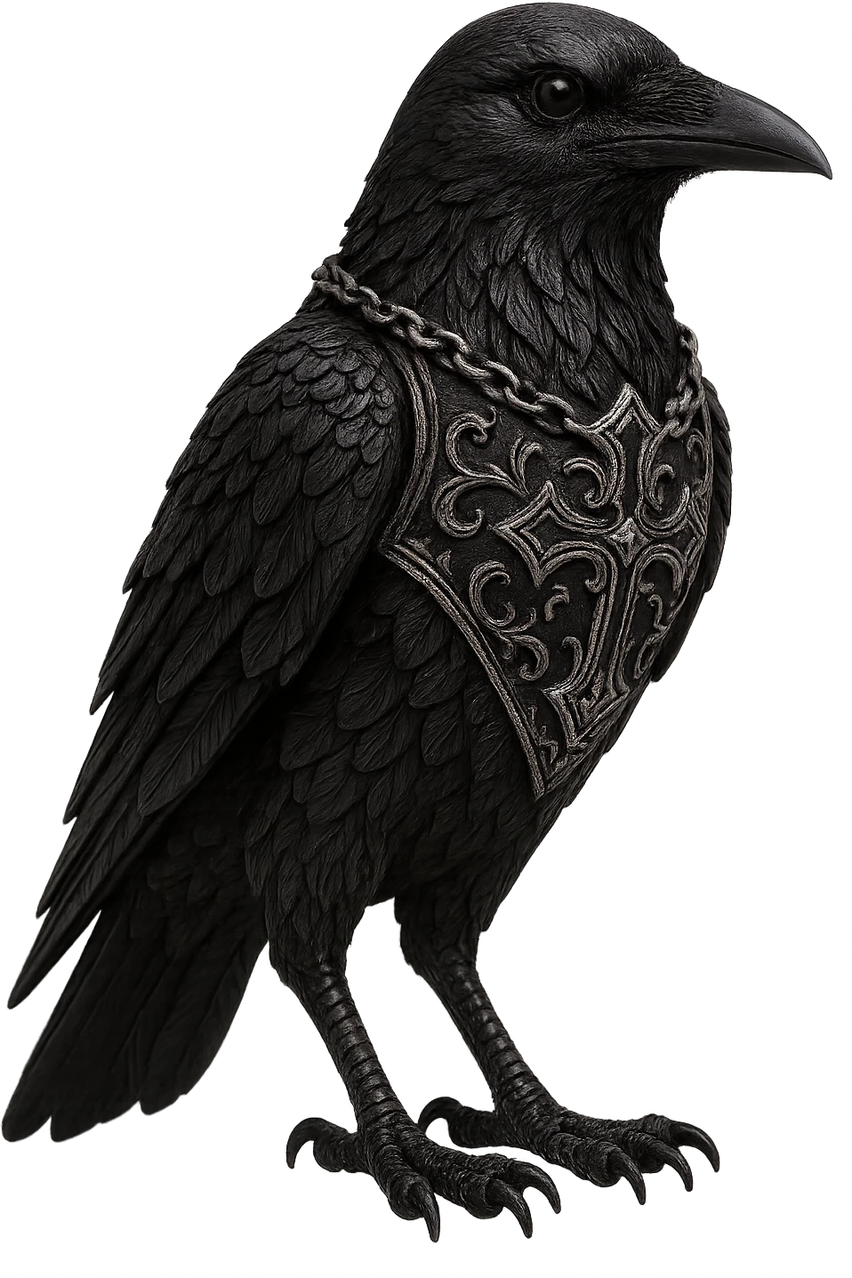 gothic raven figurine, black with silver accents, no background emoji
