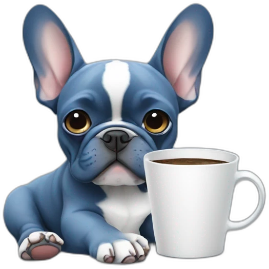 blue French Bulldog with solid blue head drinking coffee emoji