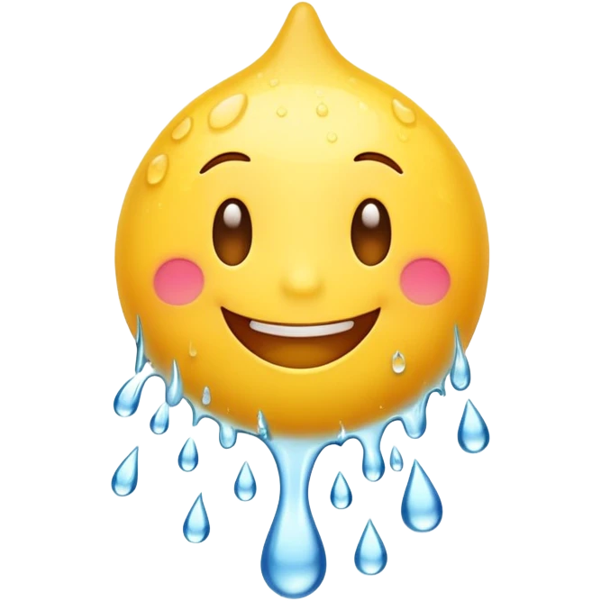 happy yellow smiling emoji taking a shower with water droplets emoji